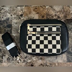 Unbranded Crossbody Purse Checker Pattern Adjustable Straps Leather Texture New